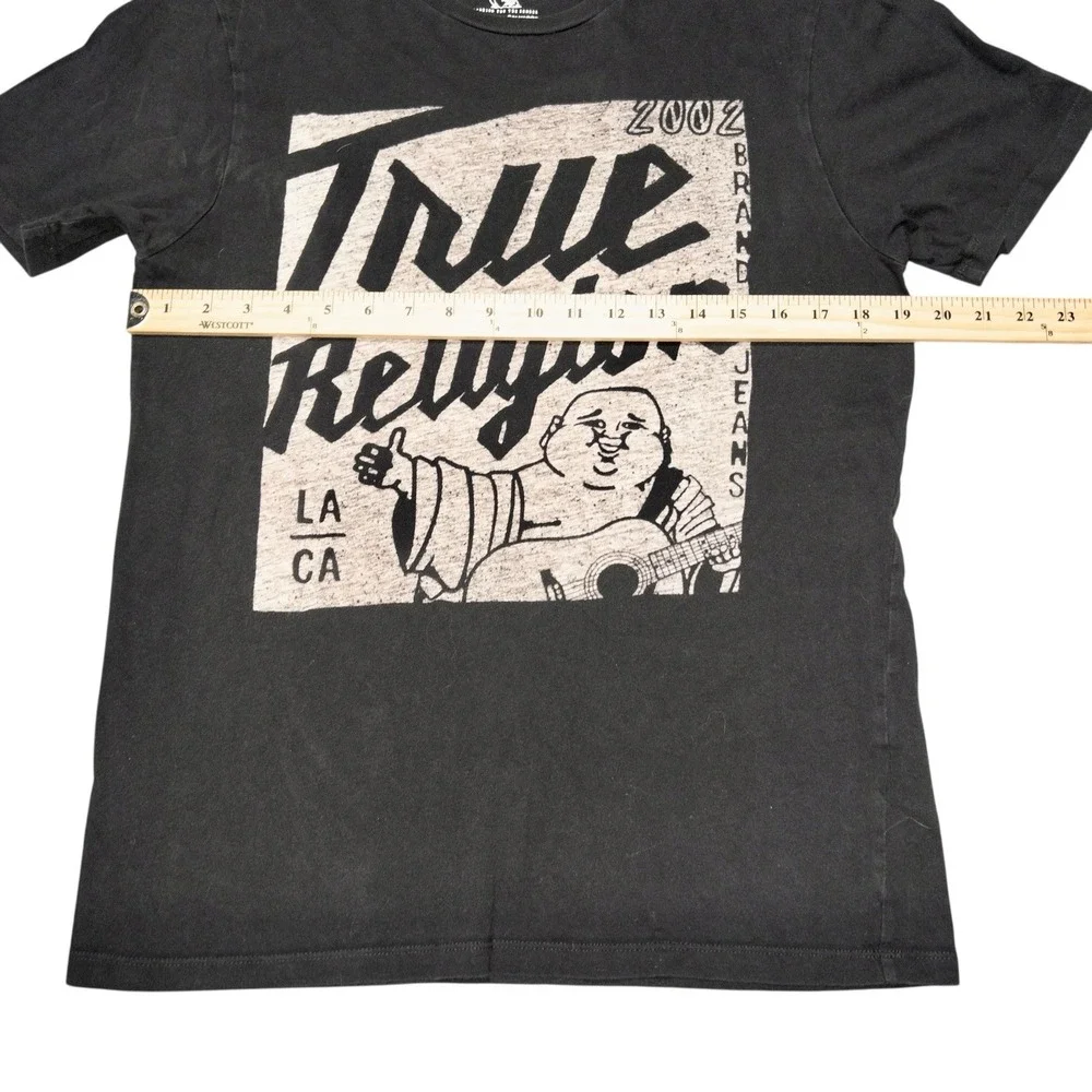 True Religion World Tour T Shirt Mens Small Black Graphic Print Short‎ Sleeves
